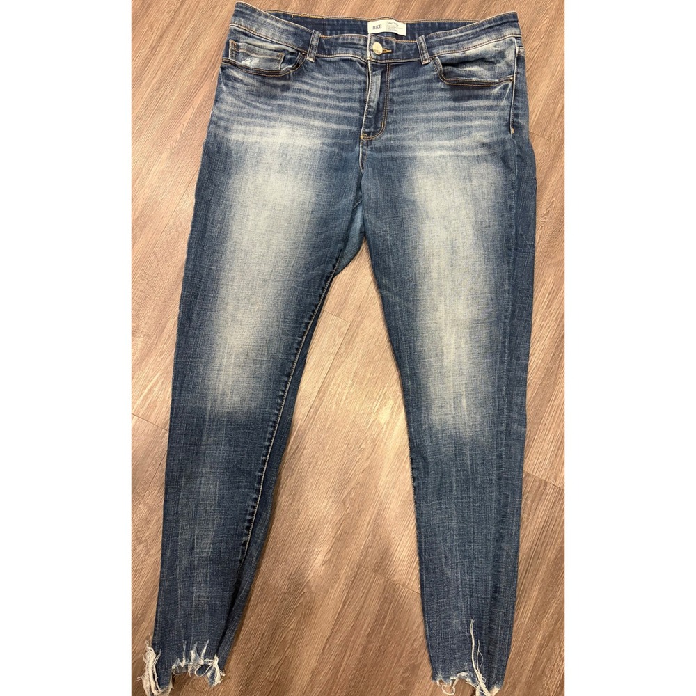 BKE Payton Ankle Skinny Jeans Womens 32 Blue Mid Rise Distressed Raw Hem Denim